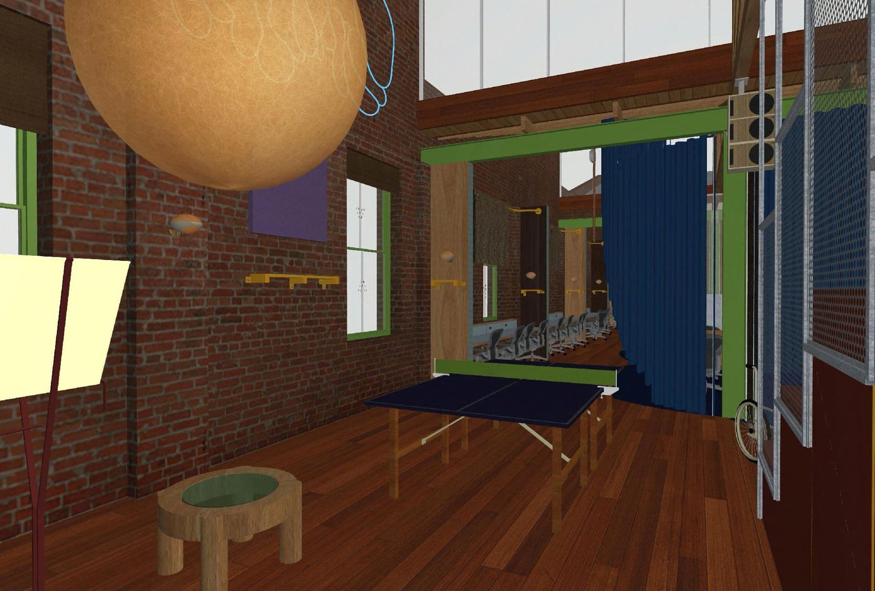 The lounge, ping pong table and all